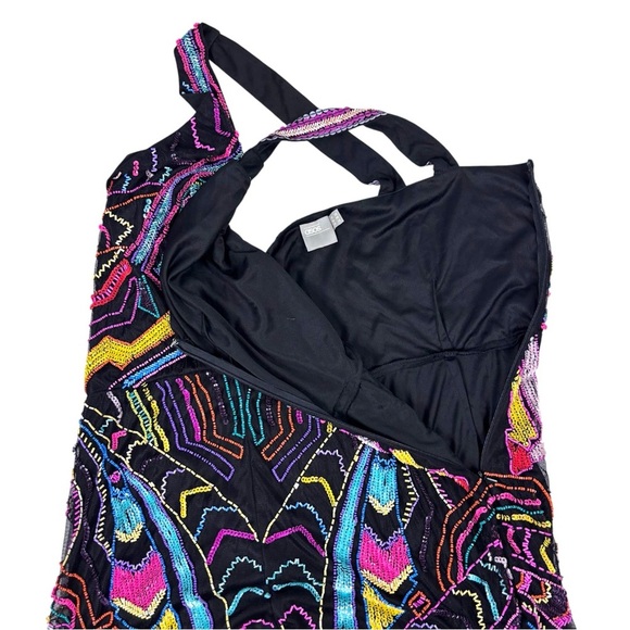 ASOS NEON BEAD EMBELLISHED ART DECO GEOMETRIC ONE SHOULDER PARTY ROMPER JUMPSUIT - Picture 10 of 16